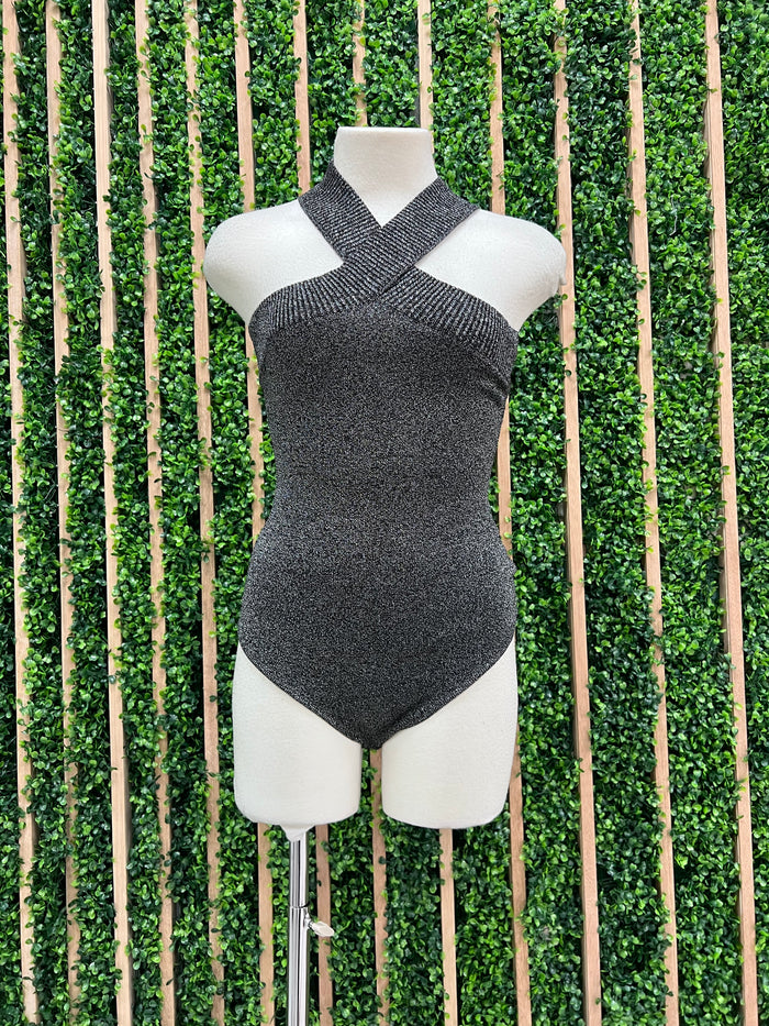 Metallic Cris Cross Sweater Bodysuit