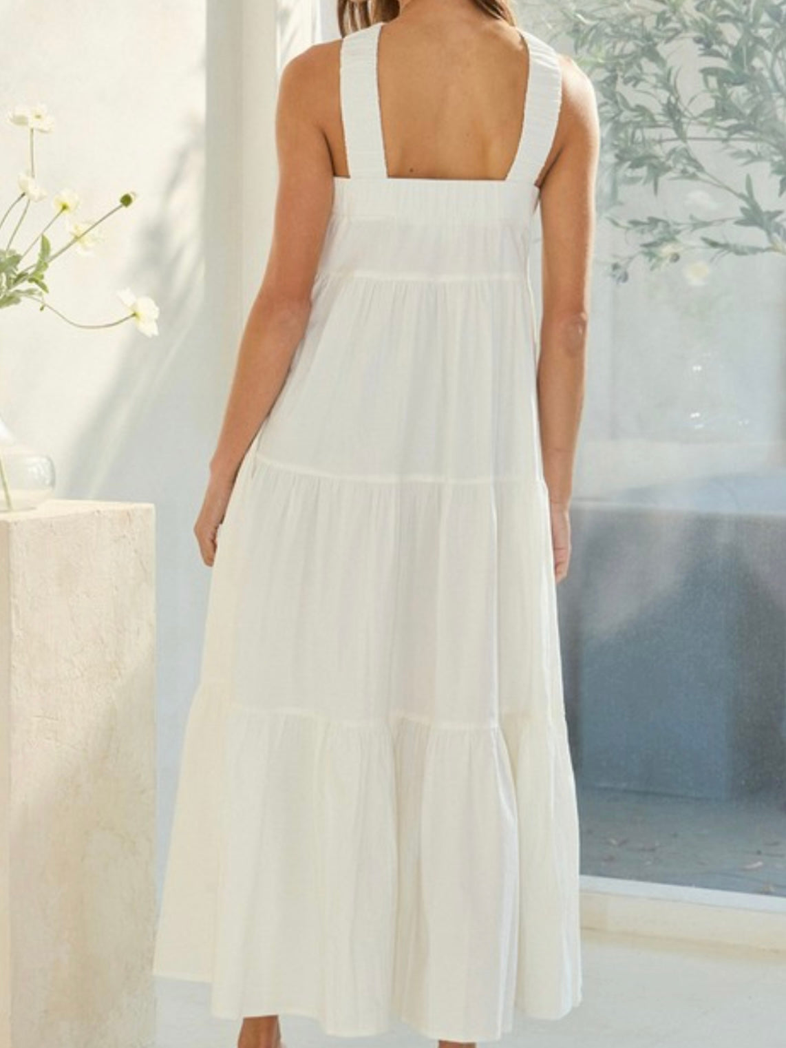 White Halter Cross Neck Maxi Dress