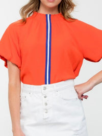 Blue Trim Orange Blouse