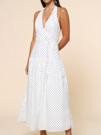 White Black Polka Dot Halter Maxi Dress