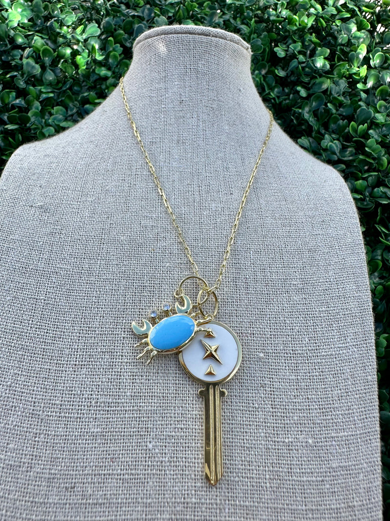 Crab Key Enamel Necklace