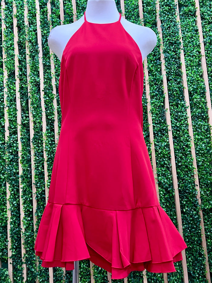 Red Drop Waist Ruffled Short Dress