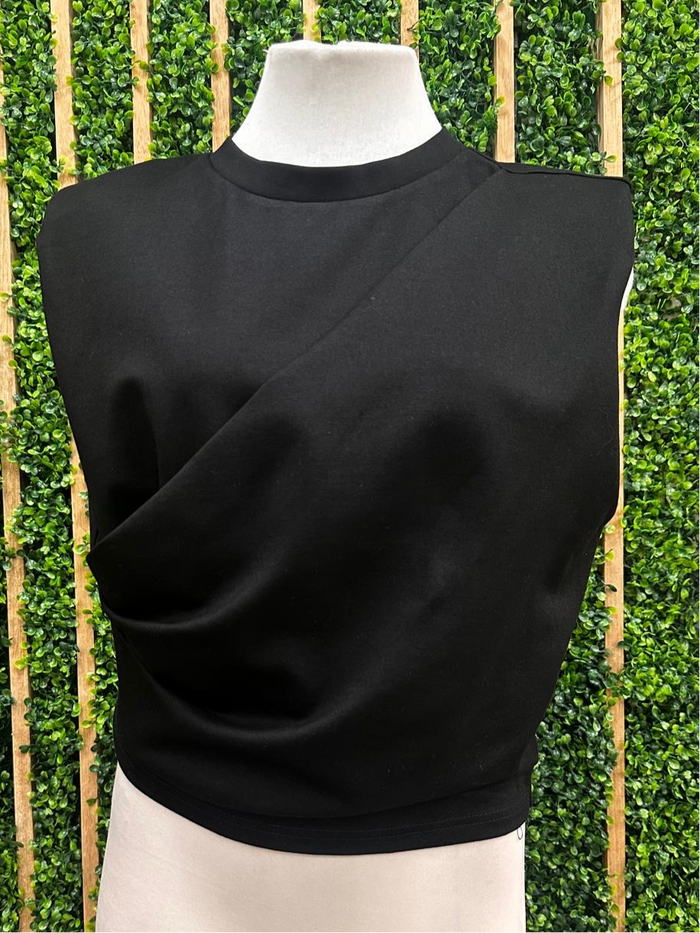 Black Side Pleat Sleeveless Blouse