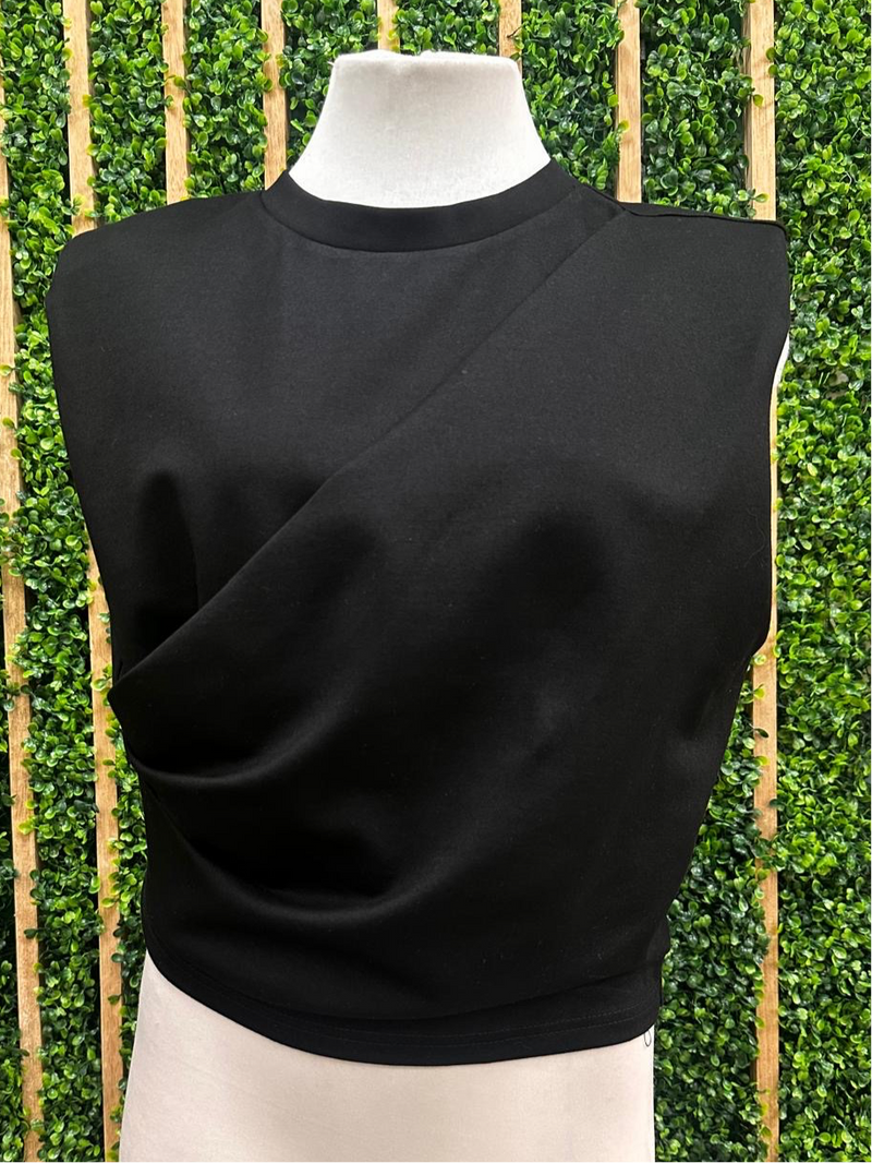 Black Side Pleat Sleeveless Blouse