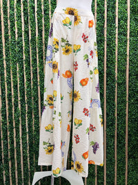Fruit and Sunflowers Print Tiered Wide Leg Pant