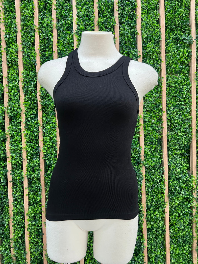 Long Seamless High Neck Racerback Basic Tank Top