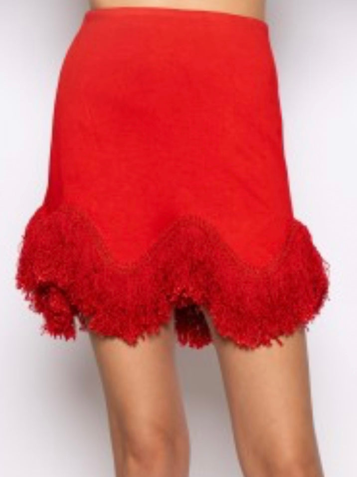 Beautiful Red Wave Tassel Short Skirt