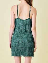 Green Glittery Fringe Short Dress