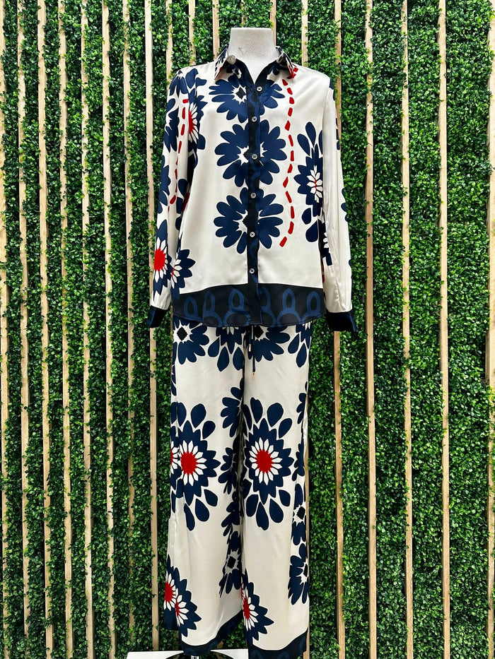 Ivory Navy Deco Floral Blouse