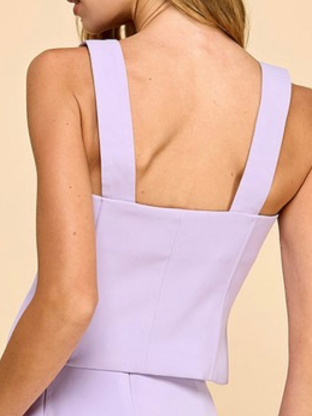 Square Neckline Button Down Sleeveless Top