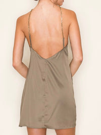 Dark Olive Halter Neck Satin Short Dress
