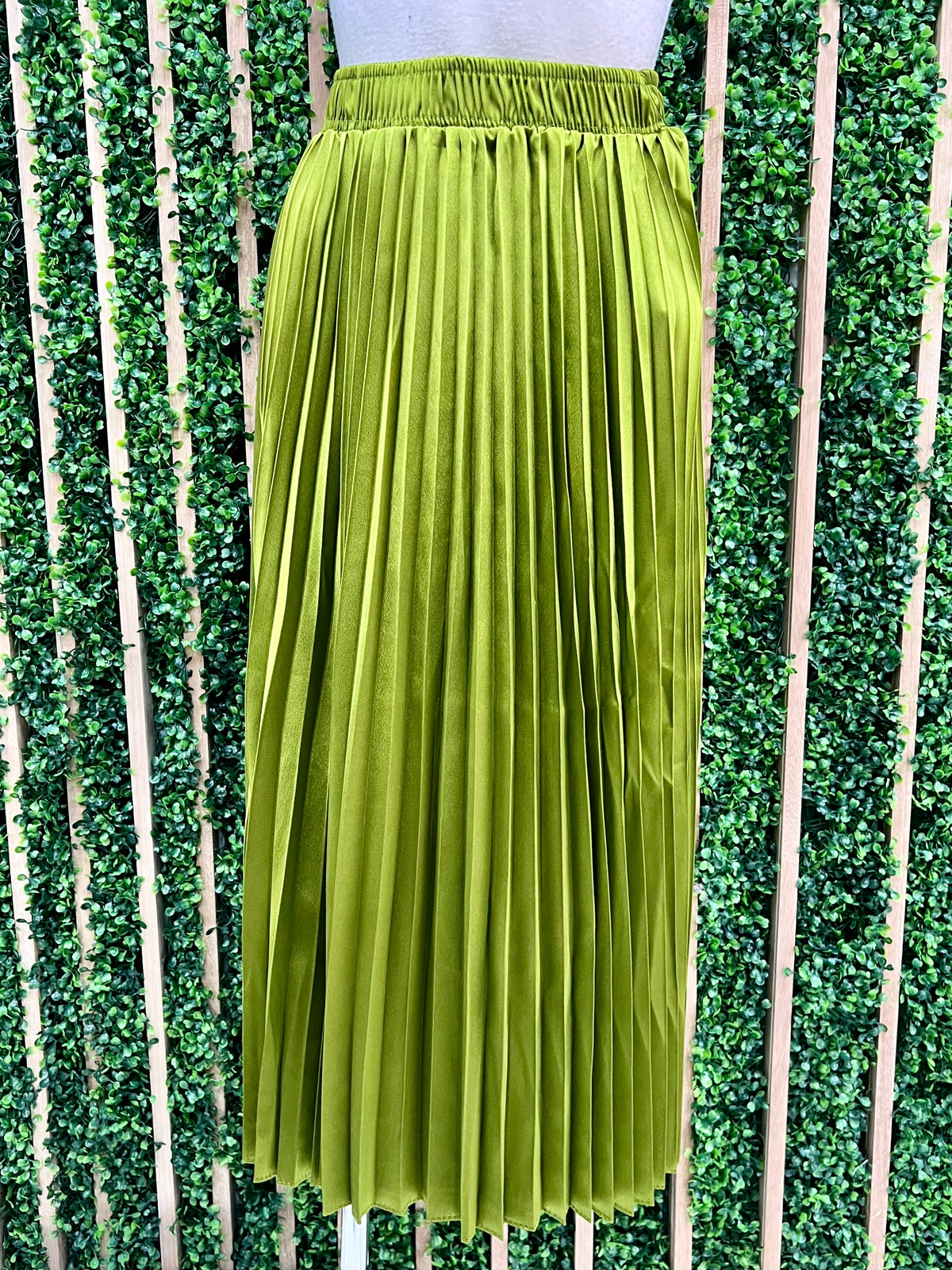 Satin Pleated Midi Skirt