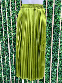 Satin Pleated Midi Skirt