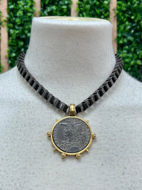 Yochi Hematite Medal Necklace