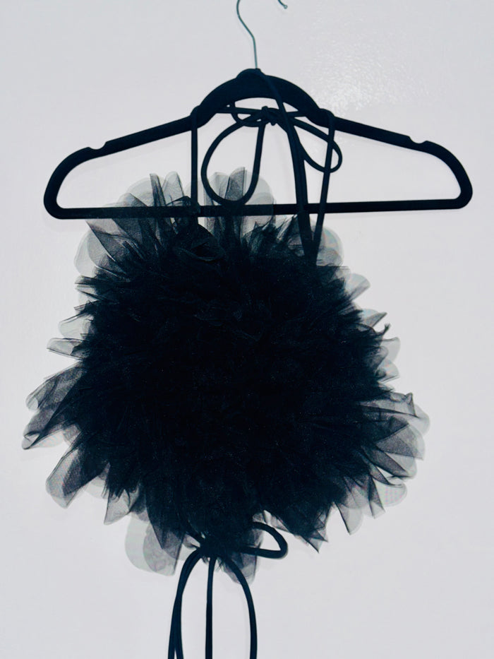 Black Tulle Flower Halter Top