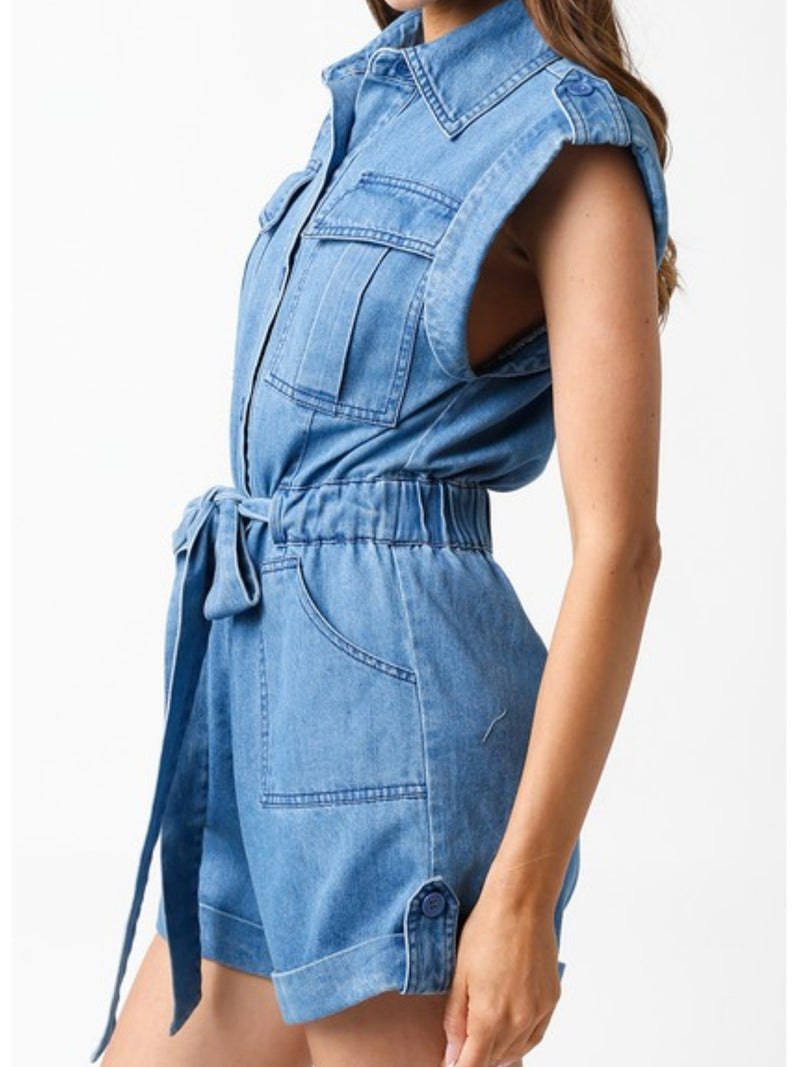 Shoulder Tab Denim Romper