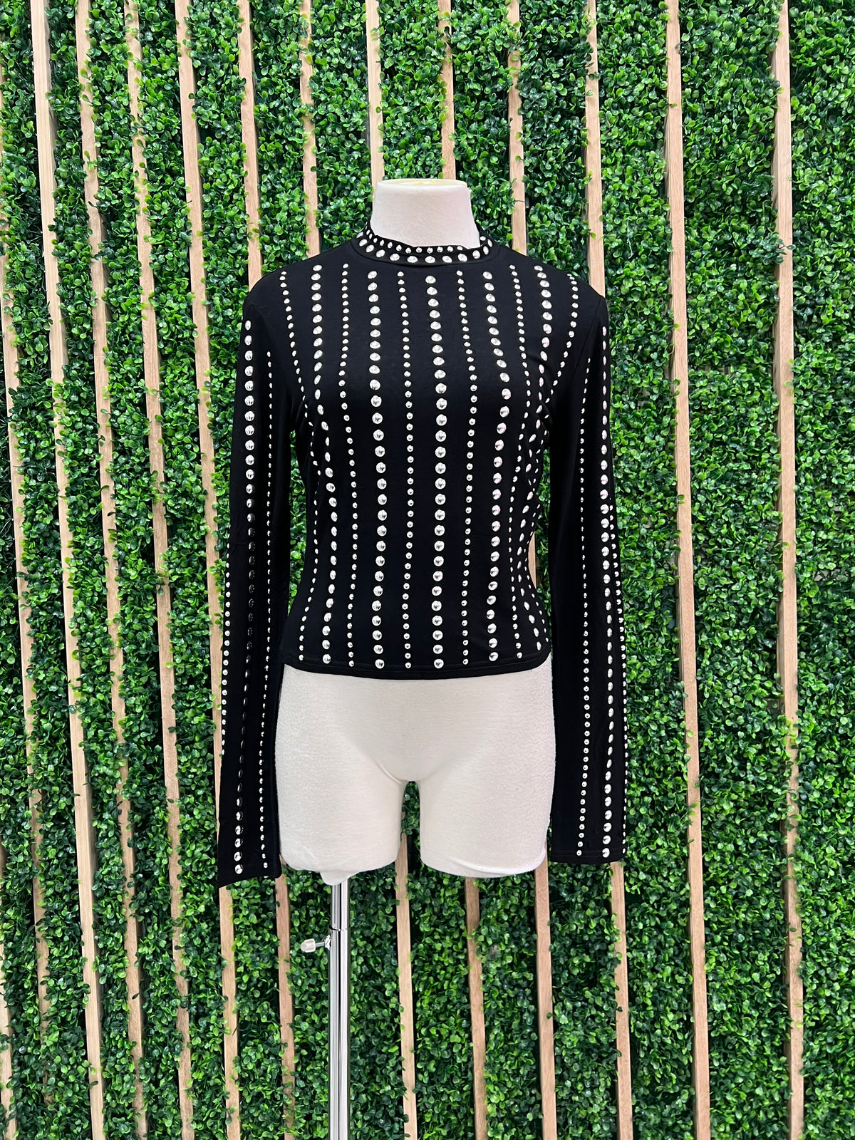 Black Studded Turtle Neck Top