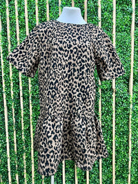 Short Sleeve Brown Leopard Drop Waist  Dress