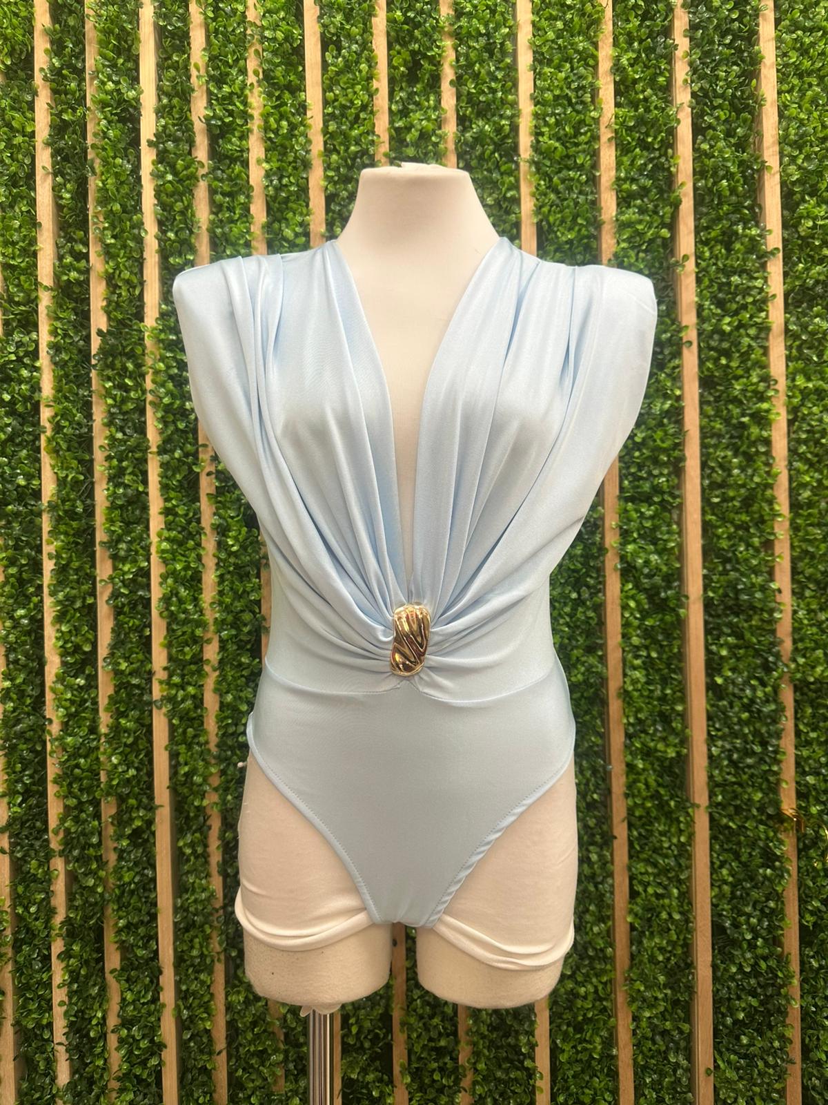 Brooch Detail V Neck Bodysuit