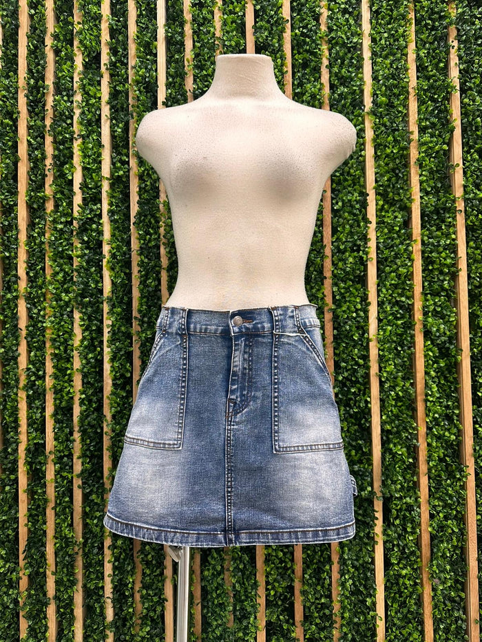 Medium Blue Cargo Denim Skirt