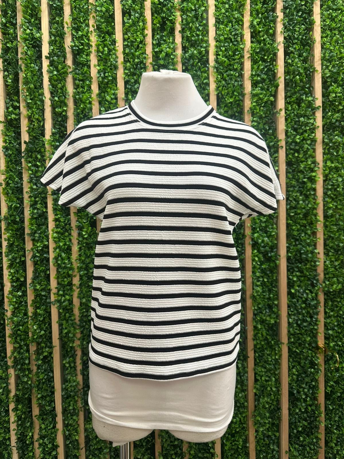 Striped Cap Short Sleeve Top