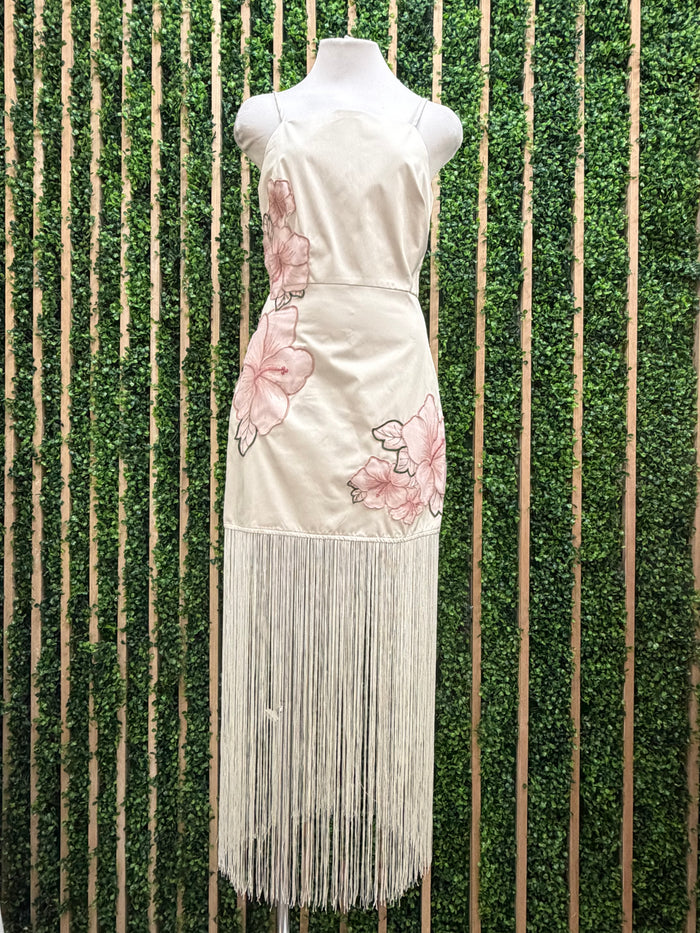 Beautiful Floral Embroidered Fringe Detail Midi Dress