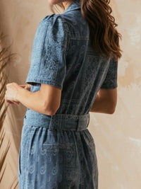 Bandana Denim Collared Jumpsuit