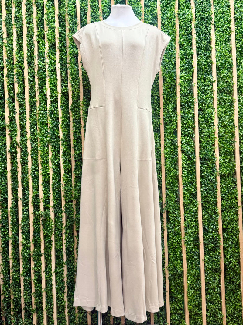 Beige Stitch Detail Wide Leg Jumpsuit