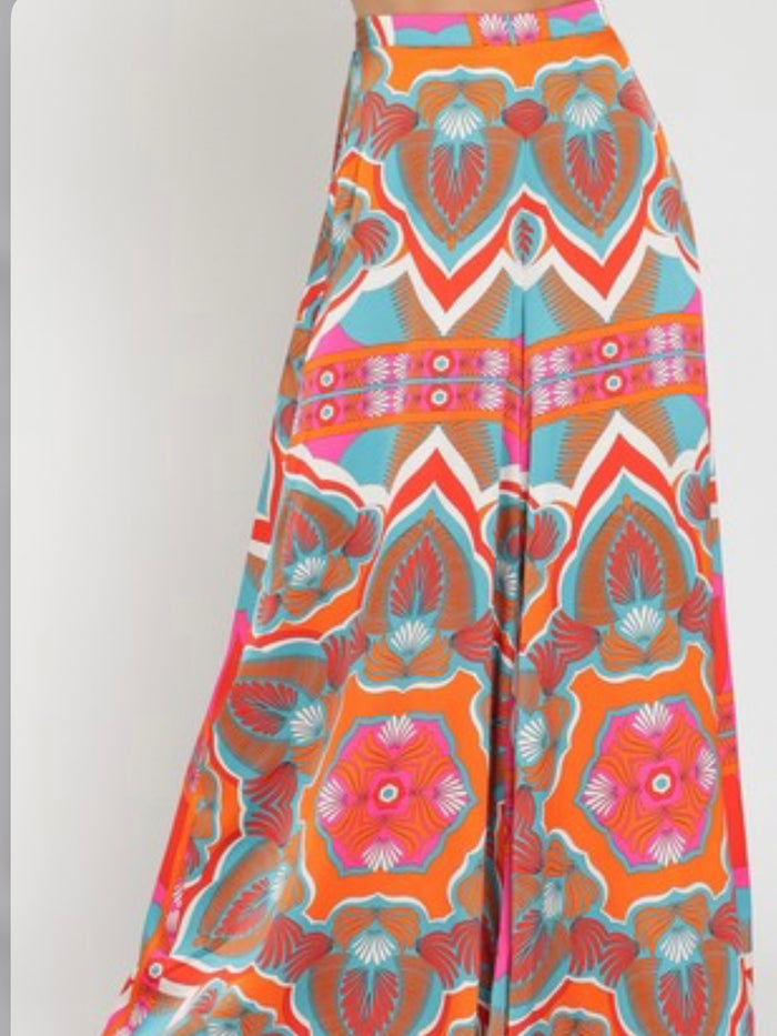 Fuchsia Tangerine Print High Waist Pant