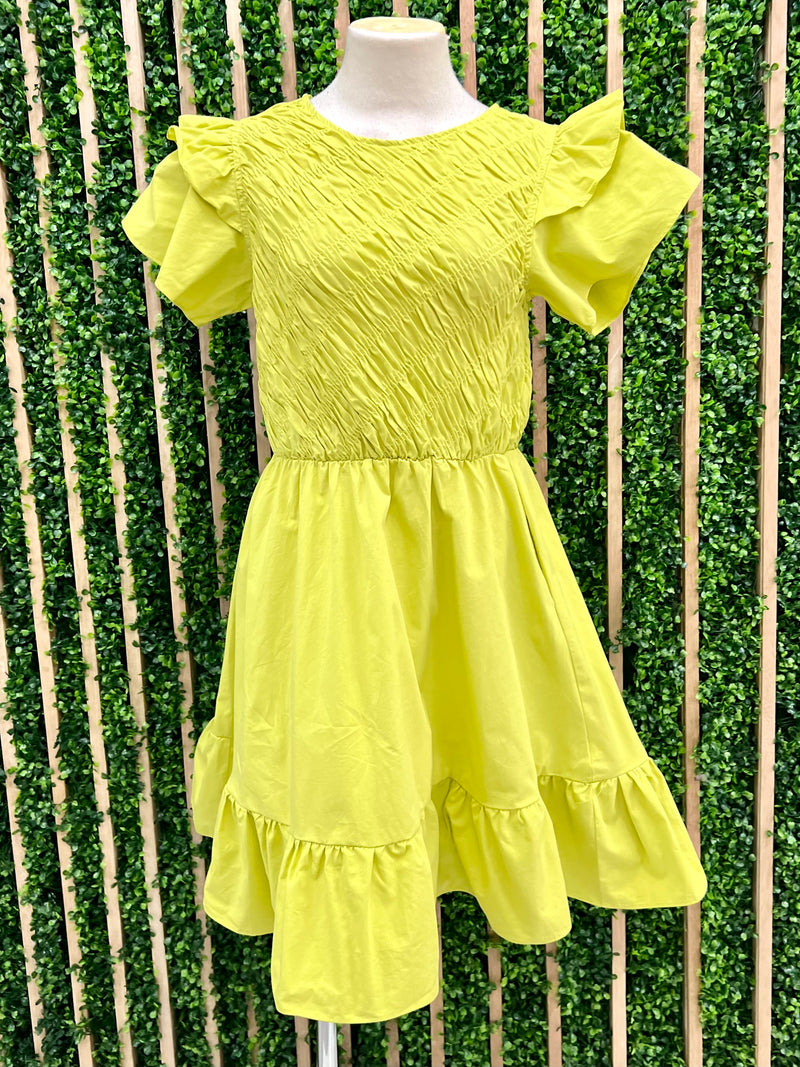 Bias Smocked Angel Sleeve Short Dress