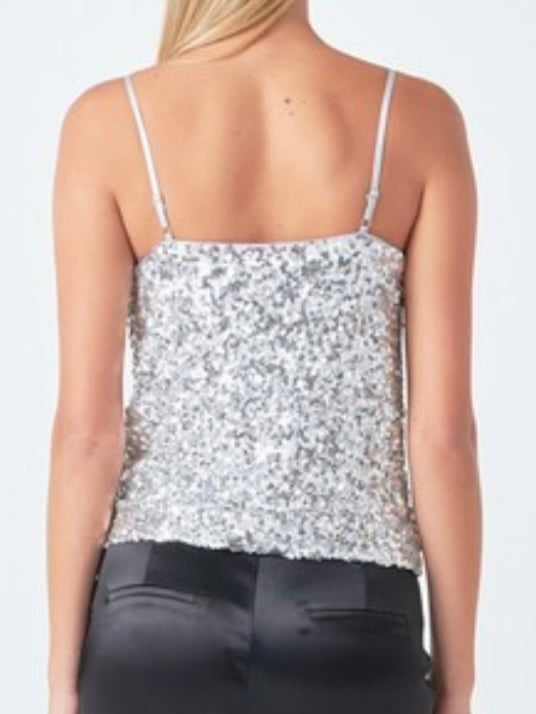 Silver Sequin Cowl Neck Top