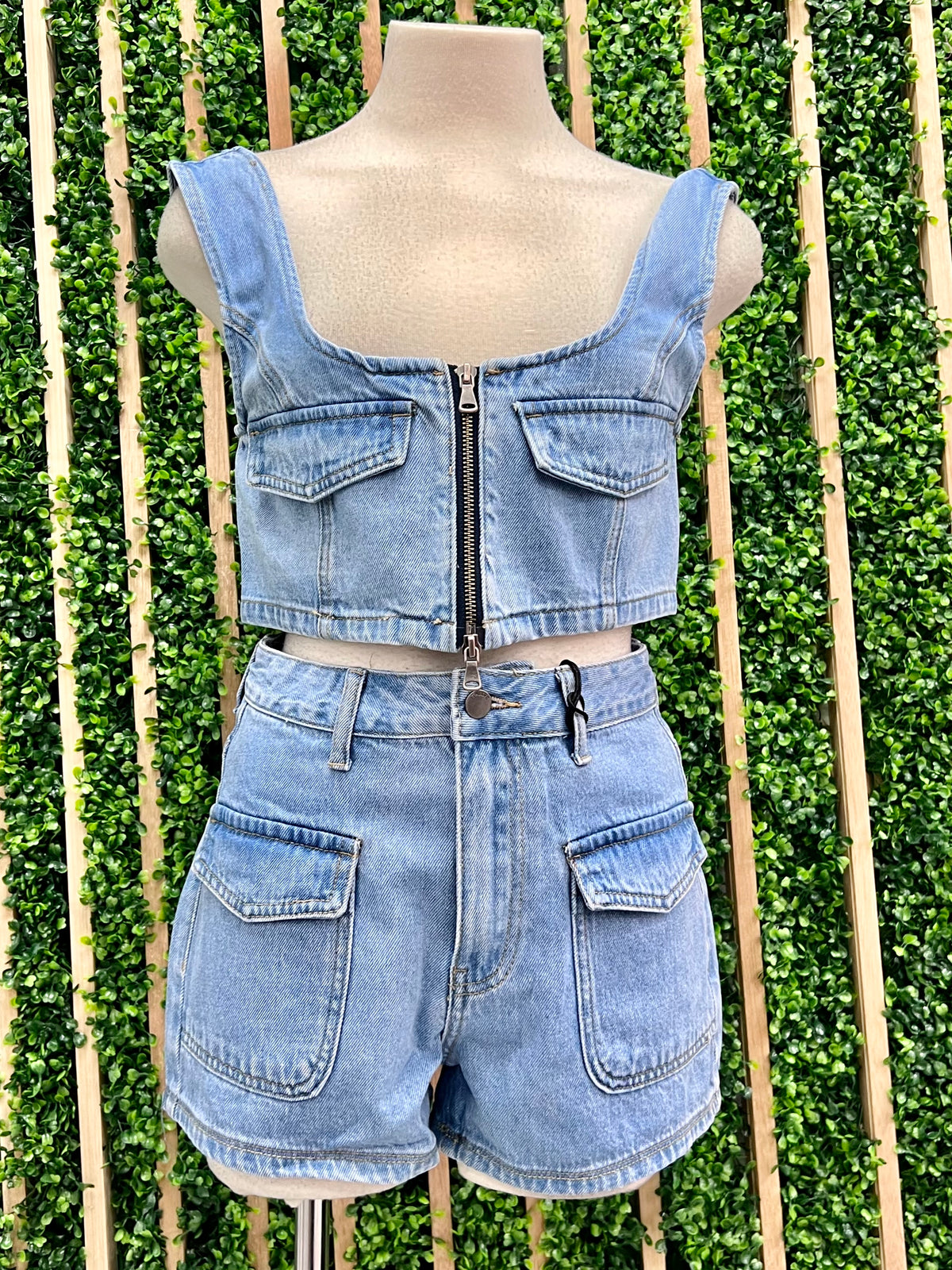 Light Denim Crop Bustier Top