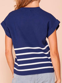 Navy Ivory Roll Up Stripe Sweater