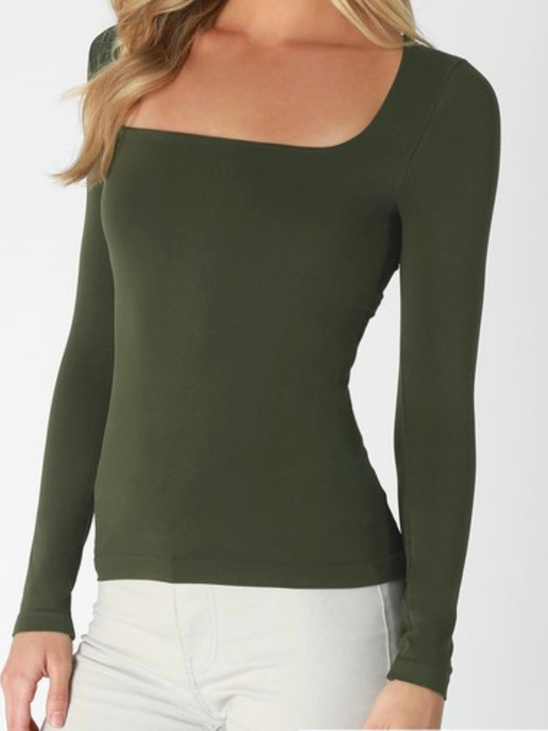 Square Neck Long Sleeve Basic Top