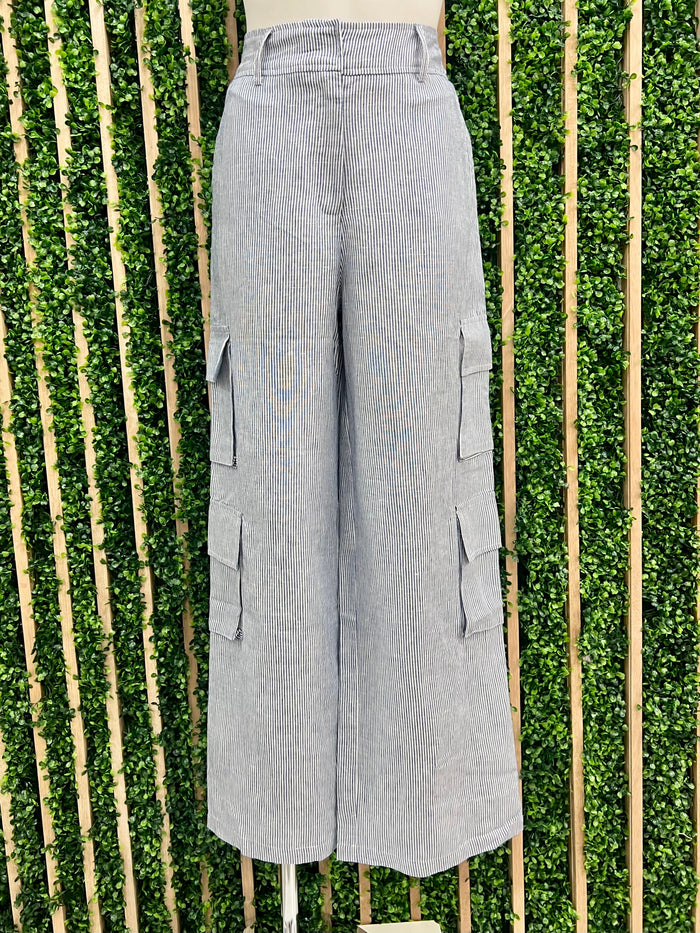 Striped Denim Linen Cargo