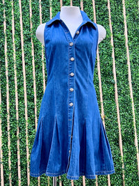 Fitted Collared Sleveless Short Denim Dress