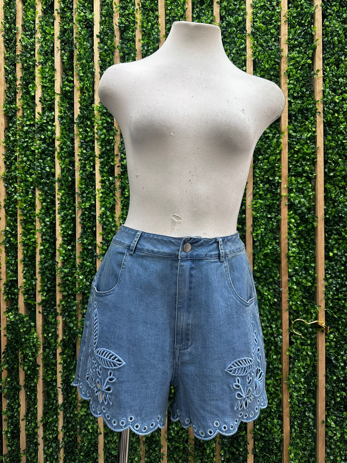 Denim Embroidered Shorts