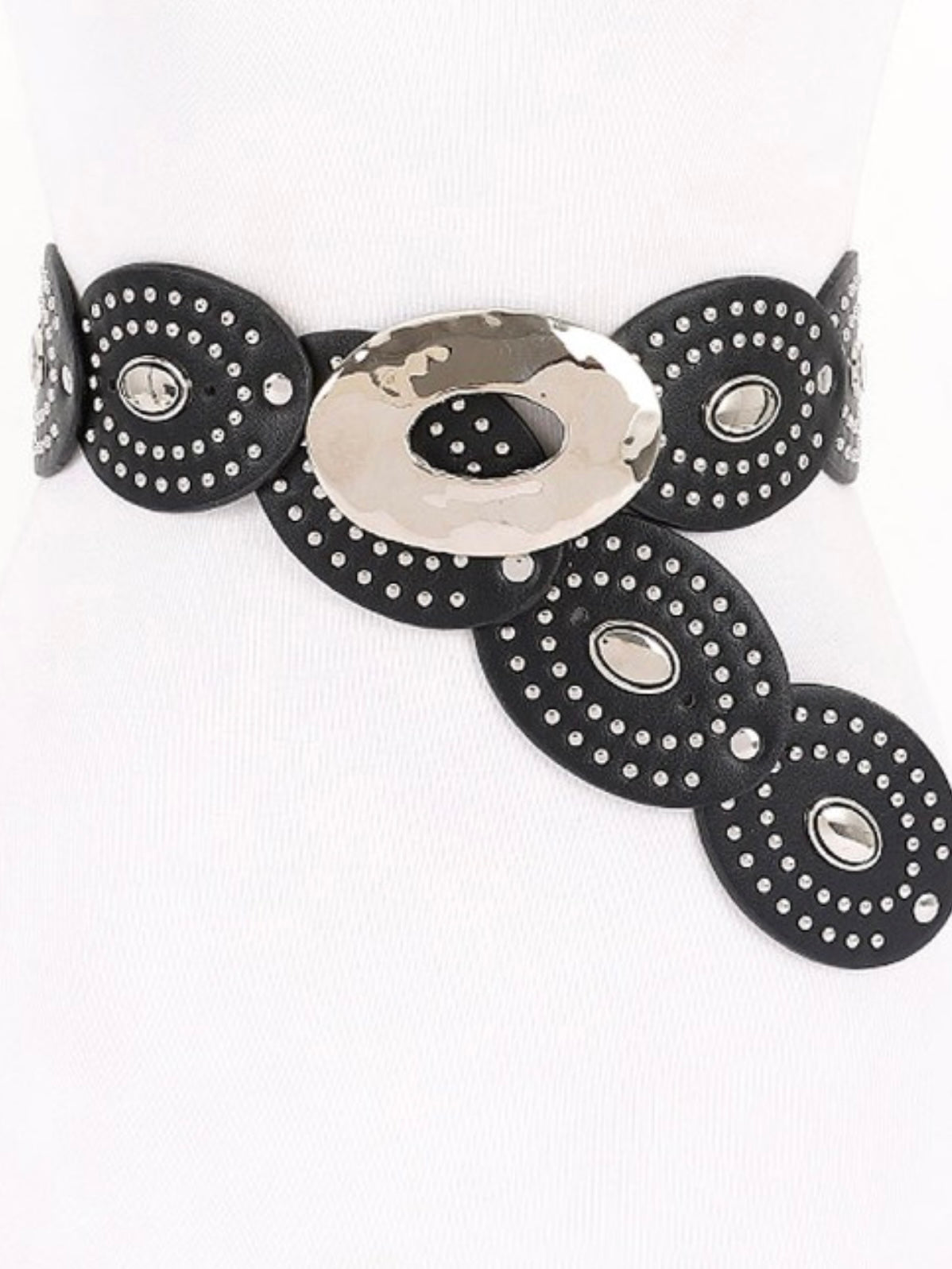 Oval Gold Buckle Suede Elastic Belt