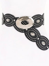 Oval Gold Buckle Suede Elastic Belt