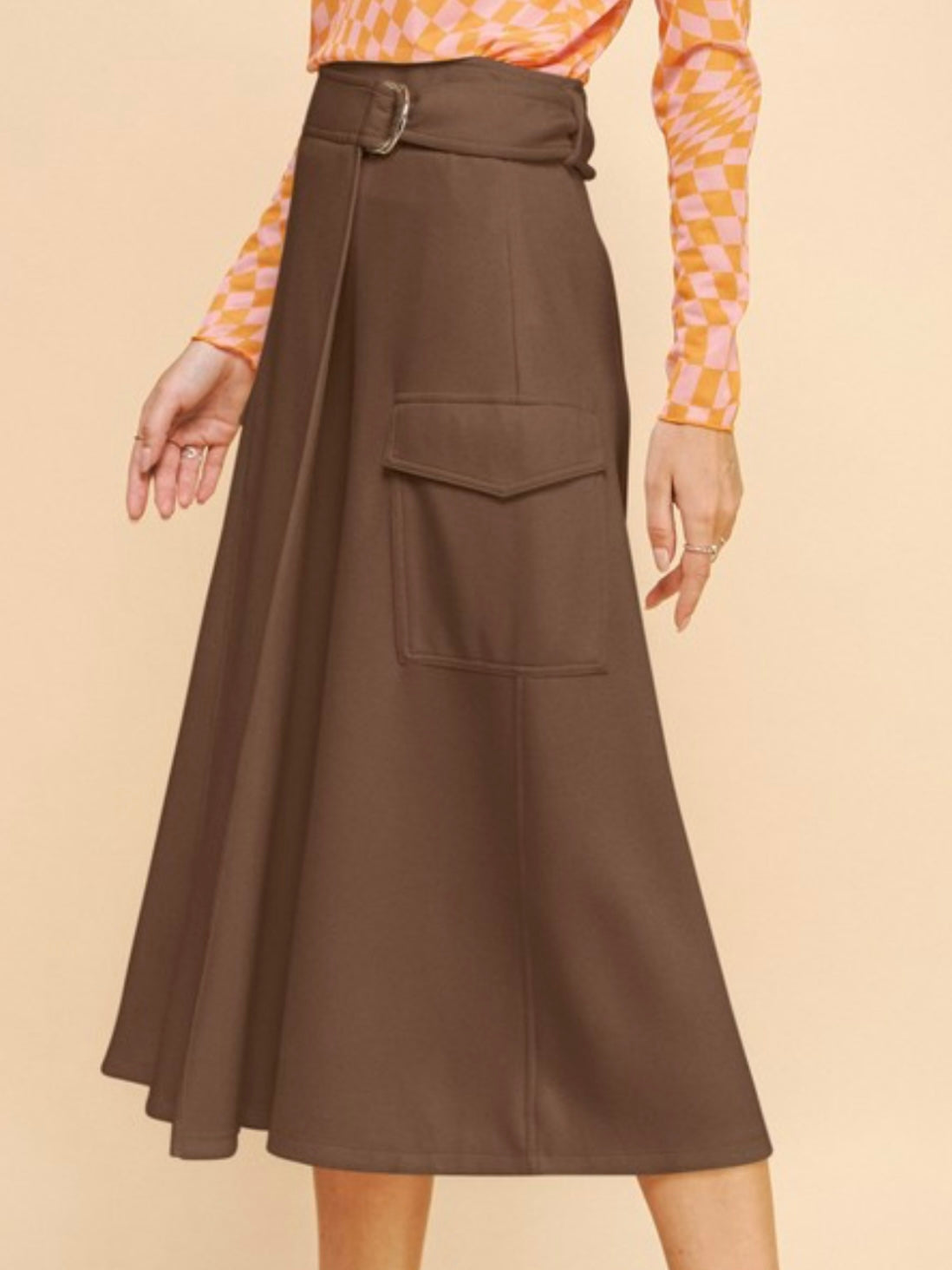 Solid Wrap cargo Midi Skirt