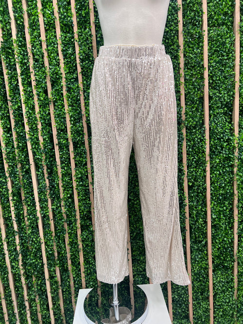 Ivory Silver Sequin Wide Leg Pants