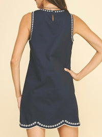 Navy Embroidered Trim Dress