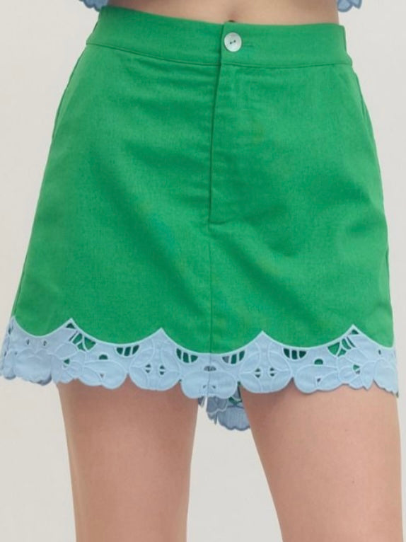 Green Lace Detail Skort