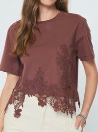 Lace Hem Short Sleeve Crop Shirt