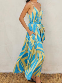 Aqua Lime Deco V Neck Maxi Dress