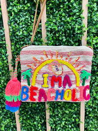 Beachaholic Embroidered Raffia bag