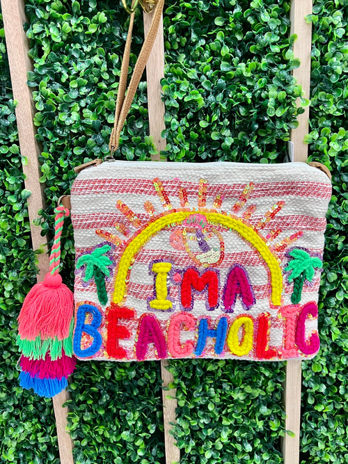 Beachaholic Embroidered Raffia bag