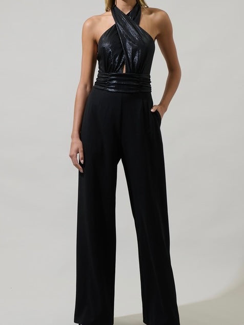 Beautiful Contrast Black Cross Neck Jumpsuit