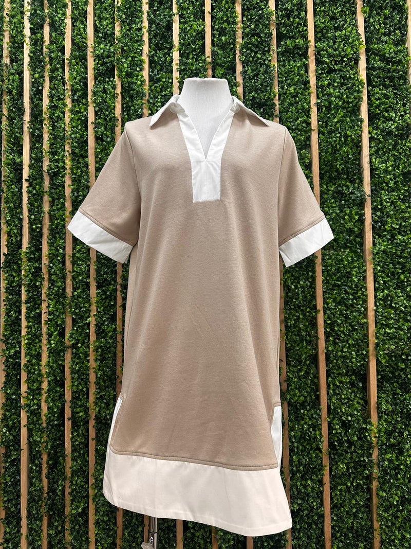 Latte Cream Trim Modal Blouse Dress