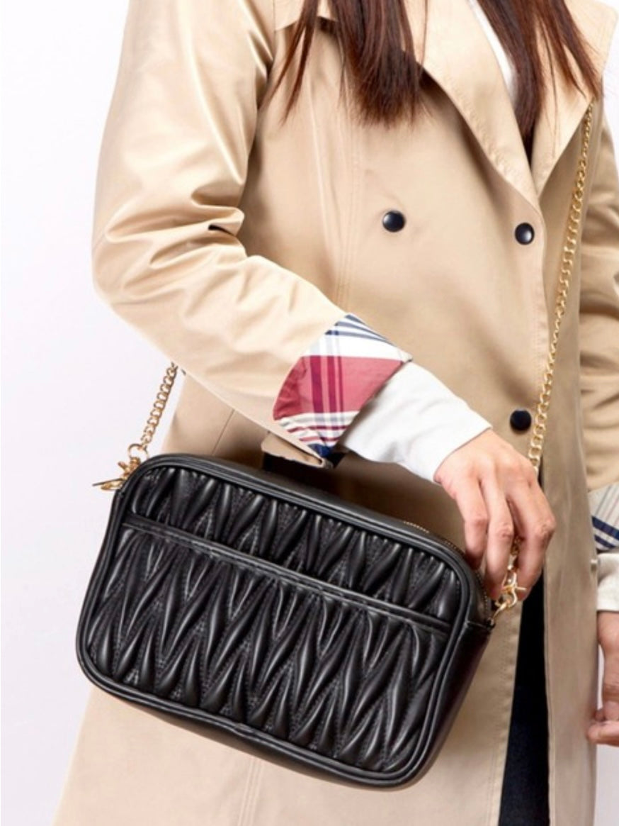 Textured Crossbody Bag with Chain Strap